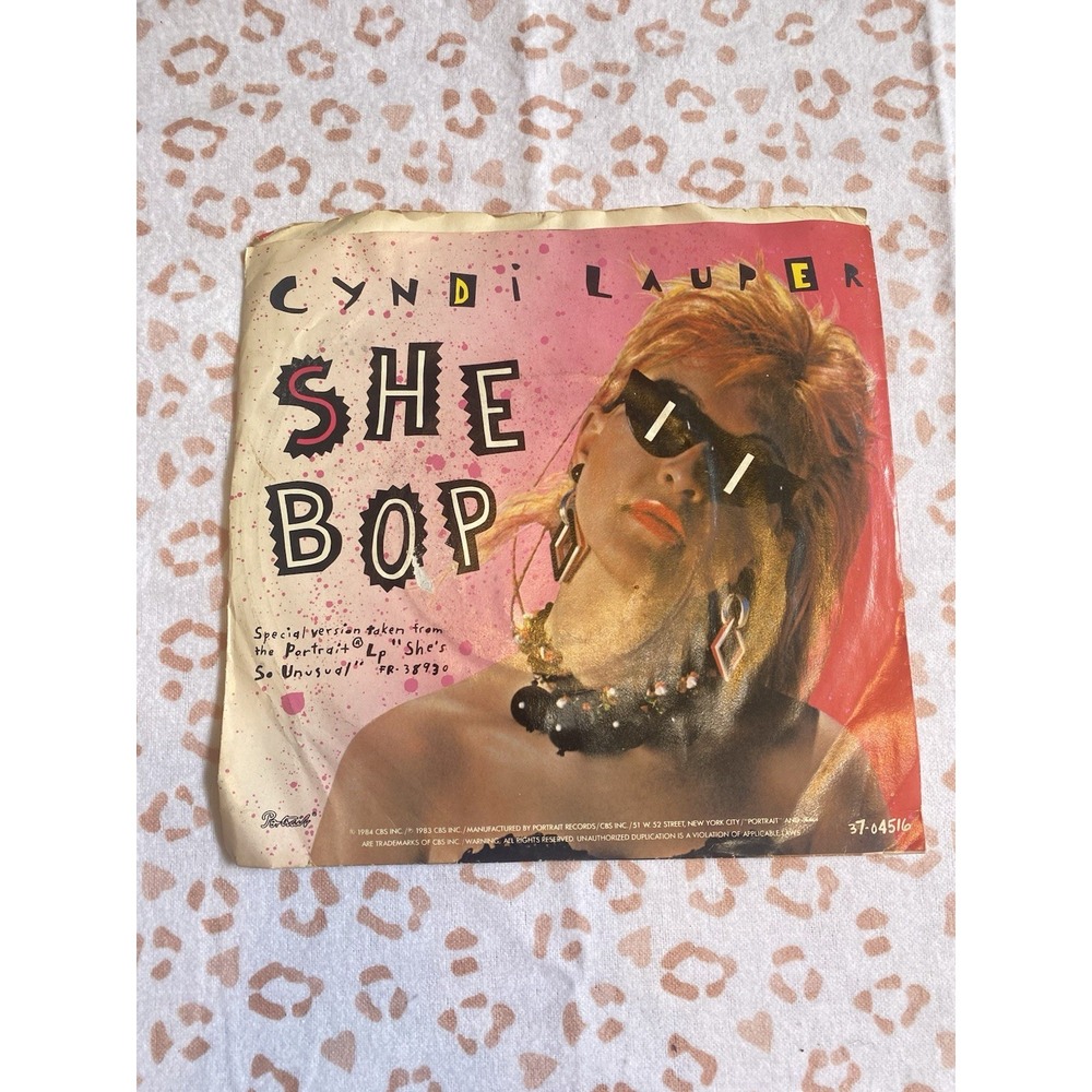 CYNDI LAUPER She Bop / Witness 45RPM 7" Vinyl Single‎ 1983 VG+/G Picture Sleeve